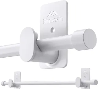 SIMEWIN Curtain Rods No Drilling for Windows 30 to 45 Inches, 5/8 Inch Diameter No Drill Small Curtain Rod Set with 3M Adhesive Brackets, White