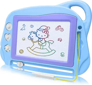 AiTuiTui Magnetic Drawing Board Mini Travel Doodle, Erasable Writing Sketch Colorful Pad Area Educational Learning Toy for Kid/Toddlers/Babies with 3 Stamps and 1 Pen (Sky Blue)