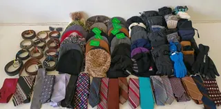 Bulk Lot Winter Beanies, Gloves, Leather Belts, Ties, Sunglasses – 50+ Pieces