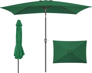 Rectangular Patio Umbrella, 6.5 x 10 ft Rectangle Table Umbrellas w/Heavy Duty Ribs, Effortless Crank and Push Button Tilt, Wind Resistant Sun Umbrella for Outdoor Patio, Dark Green