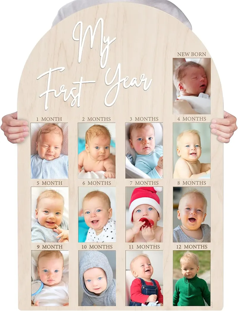 Bosctanuc Large My First Year Picture Frame for 33 x 22 Inch | Wooden Photo Board ,12 Monthly Photo Display 1st Birthday Decorations Baby Gift for Newborn Keepsake,Baby Monthly Milestone