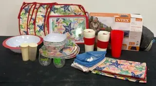 Comprehensive Camping Kitchenware and Bedding Set with Starfish Pattern and Intex Air Mattress