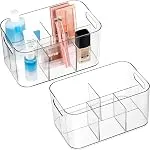 5-Compartment Clear Plastic Bin - Divided Art Supplies, Cosmetic Makeup Caddy Organizer -...