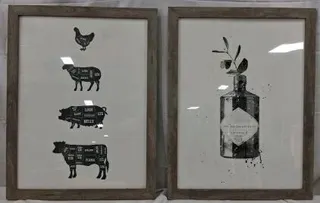 MSPCI Framed Wall Art Set – Gin Bottle & Farm Animal Prints, 24"x16" Each