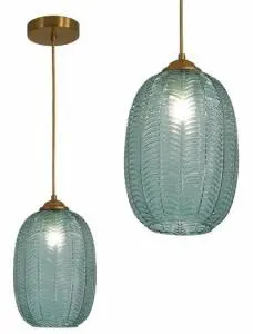 (2) Pack LI LUXLITE 1-Light Green Glass Pendant Light, Brushed Brass Finish, Adjustable Height
