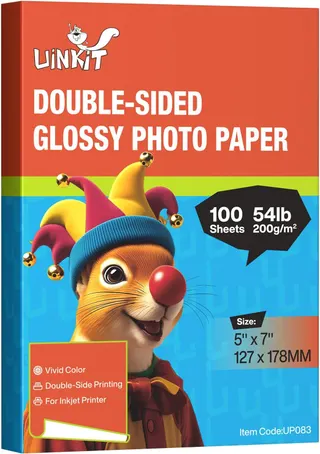 Uinkit Double Sided Photo Paper Glossy 100 sheets 5x7 54lbs Inkjet for Dye Ink 200Gsm kPicture 5 x 7 9.5Mil for Inkjet Printing Printer (100, 5x7)