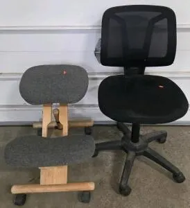 Ergonomic Wooden Kneeling Chair & Mesh-Back Office Chair, Wheeled Base, Grey/Black Fabric