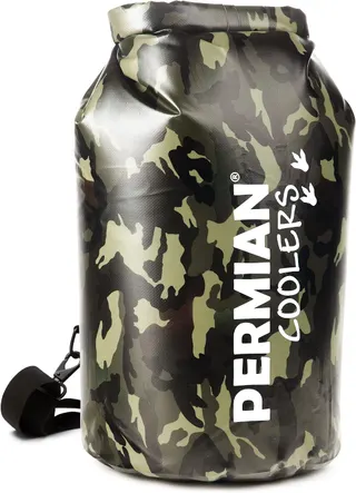 PERMIAN Portable Cooler Bag Roll Top, Green Camouflage, Insulated Improved Liner, 15L Foldable Waterproof Dry Bag
