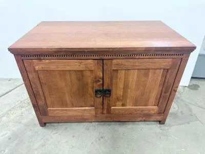 Wooden Console Cabinet with Double Doors, Internal Shelf, Decorative Trim, 40"x16"x28", Brown