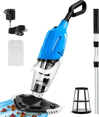 KlrSwp Cordless Pool Vacuum for Above Ground Pool, Magnetic Charging Handheld Pool Vacuum Cleaner, Anti-backflow Design Spa Vacuum for Hot Tub with Telescopic Pole | 18.5GPM Suction, 80-Min Runtime