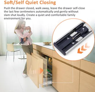 Soft Close Drawer Slides Ball Bearing 3 Folds Full Extension Side Mount Cabinet Runners Glides Rails Track 100 Lbs Load 10 12 14 16 18 20 22 24 Inch Silver