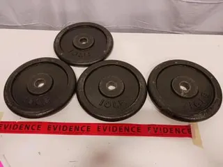 Set of 4 Standard 10 lb Cast Iron Weight Plates, 1-Inch Center Hole, 40 lbs Total
