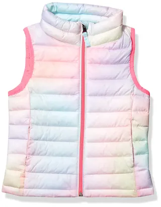 Amazon Essentials Girls' Lightweight Water-Resistant Packable Puffer Vest, Pink Ombre, Med...