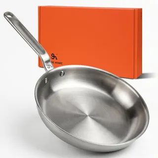 10" 5-Ply Stainless Steel Frying Pan | dual aluminum core, uncoated surface, oven & broiler safe 800°F, induction ready, dishwasher safe, searing & family meals