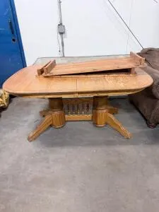 Solid Oak Double Pedestal Dining Table with Extension Leaf, Seats 6-8