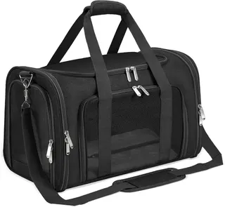 Soft-Sided Cat/Dog/Pet Carrier, Collapsible Pets Travel Carriers | for Big Cats/Small Dogs with Shoulder Strap & Removable Mat, Mesh Puppy Carry Bag, Up to 16 Lbs, TSA Airline Approved(Black)