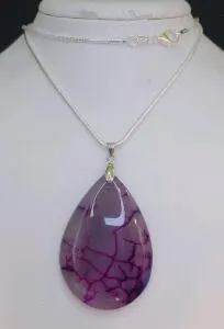 74.75ct Natural Blue & Pink Dragon Vein Agate Teardrop Gemstone 24" Necklace