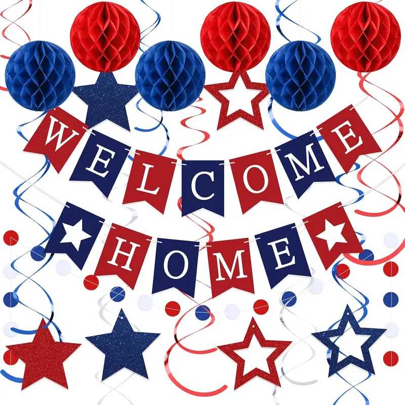 Arrowbash Welcome Home Decorations Welcome Home Banner Set,Blue, Red
