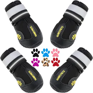 QUMY Dog Shoes for Hot Pavement, Dog Snow Boots & Paw Protectors for Winter | Dog Booties Medium Large Size Dogs, Water-resistant in the Rain, Outdoor Walking, Indoor Hardfloors Skid-resistant Sole Black