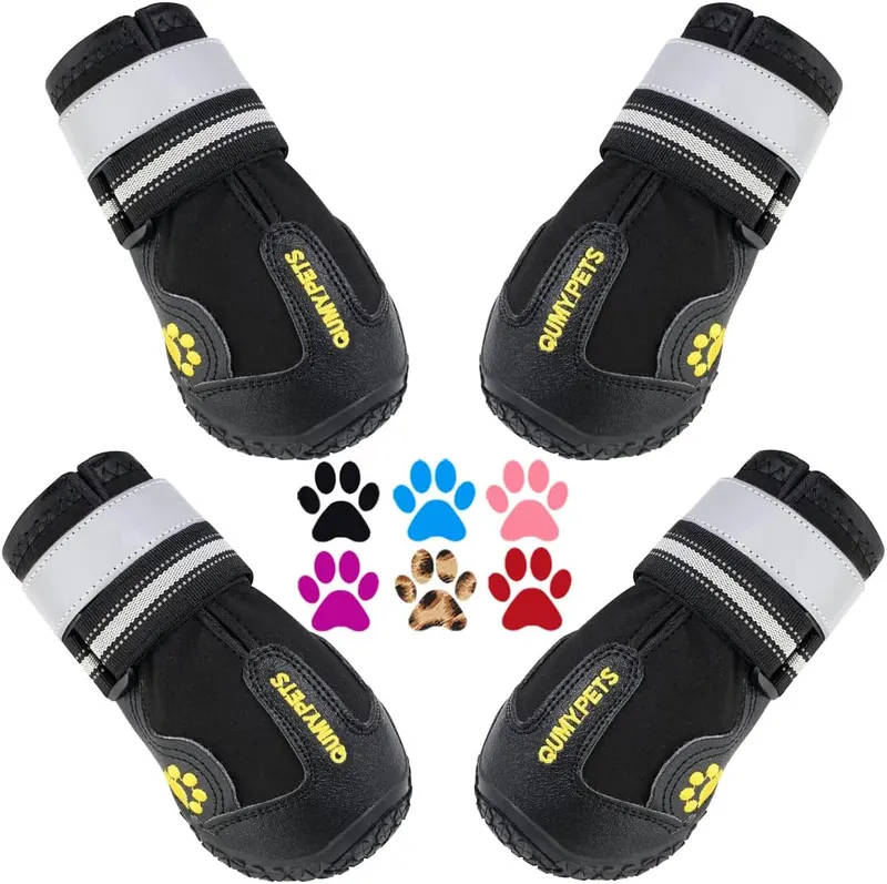 QUMY Dog Shoes for Hot Pavement, Dog Snow Boots & Paw Protectors for Winter | Dog Booties Medium Large Size Dogs, Water-resistant in the Rain, Outdoor Walking, Indoor Hardfloors Skid-resistant Sole Black