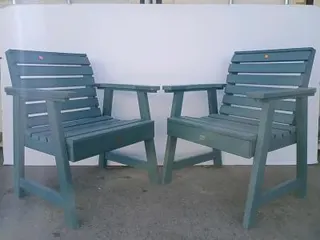 Set of 2 Teal "Wooden" Outdoor Patio Chairs with Armrests