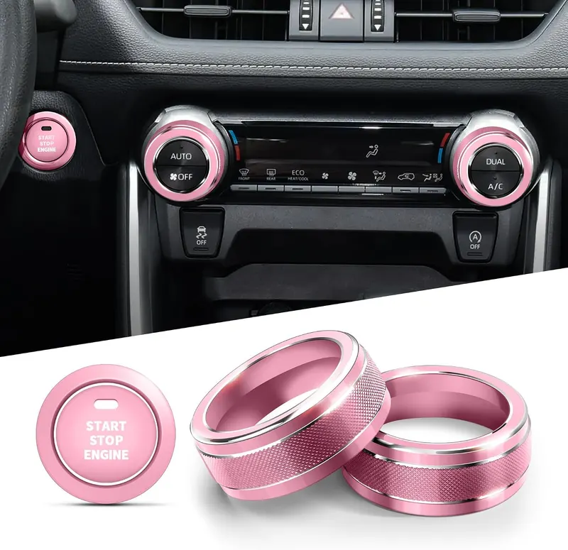 Polodunn for Toyota RAV4 Accessories 2025 2024 2023 2022 2021 2020 2019 -Air Conditioning Knob Covers, Push Start Button Cover Trim Rings 4pcs (Pink)