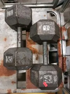 60 lb Cast Iron Hex Dumbbell Pair with Knurled Steel Handles