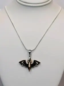 Black Enamel Gold Bat Pendant on 20" Necklace
