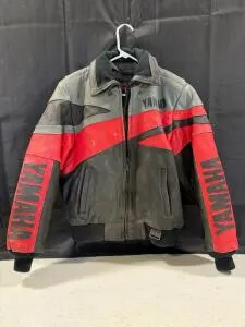 Yamaha Ladies XL Leather Motorcycle Jacket Black Red Grey Made in Korea Vintage Bomber Style