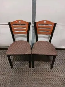 Matching Commercial Restaurant Dining Chairs Wood Back Metal Frame Padded Seat Set of 2