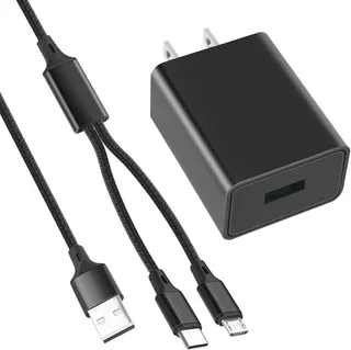 UL Listed Fast Charger for Old and New Kindle Fire Tablets (Designed for use with All Fire Tablets and All Kindle E-Readers)-6Ft USB to Micro-USB and USB-C Braided Cable