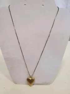 14K Gold Plated Heart Pendant Necklace with Flat Chain and Lobster Clasp
