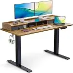 Totnz Electric Standing Desk with Double Drawers, 55 x 24 Inches, Height Adjustable, Stora...
