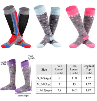 Ski Socks Full Terry Lightweight Warm Merino Wool Skiing Socks