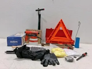 Automotive Emergency & Maintenance Tool Set, Burgess 2200, 2 Warning Triangles, Holikme Brushes and More