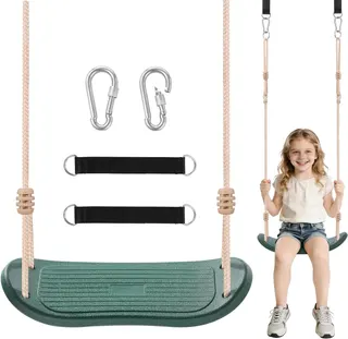 Weatherproof Swing Seat Heavy Duty with 70" Rope Support 264lb | Playground Swing Set Replacement for Kid Outdoor Backyard, Non-Slip & Ergonomic, Straps & Carabiners, Adjustable Rope, Green