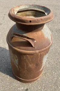 Vintage Steel Milk Can 10 Gallon, 24 x 13 in, 1940s-60s, Rustic Farmhouse Decor No Lid