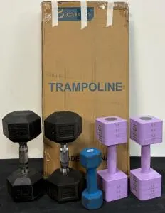 Cloris 36-inch Foldable Mini Trampoline and Assorted Dumbbell Set, Blue/Black, 170 lbs Capacity