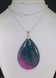74.00ct Natural Rainbow Dragon Vein Agate Gemstone Teardrop 24" Necklace