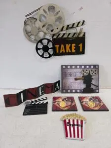 Vintage Cinema Wall Art Set – 7-Piece Metal and MDF Décor