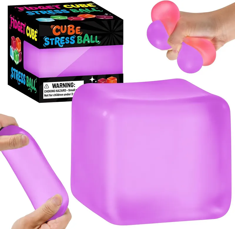 Stress Cube Squishy Fidget Toys, Cube Sensory Stress Balls for Adults Squeeze Toy for Classroom Prizes Party Favors (Purple)