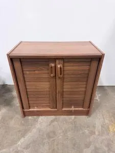 Medium Brown Wooden Storage Cabinet with Double Paneled Doors, Integrated Wood Pulls