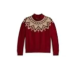 POLO RALPH LAUREN Girls, Fair Isle Fleece Boxy Sweatshirt (Big Kid), Holiday Red, Medium,...