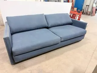 Blue Three-Seat Upholstered Sofa with Nailhead Trim, Removable Cushions, 90"x38"x34"