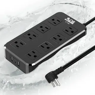 QIYUAN Outdoor Power Strip Weatherproof Waterproof 8 Outlet 3 USB 6FT | Outdoor Extension Cord with Multiple Outlets, Wall Mountable Outlet Extender Heavy Duty 13A for Patio Garden RV Christmas
