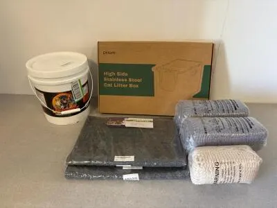 Pet Care Bundle: Stainless Steel Cat Litter Box, 2 Muddy Mats, 2 Litter Catcher Mats, Dryer Towel