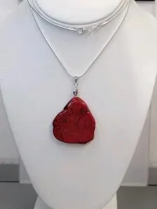 78.75ct Red Turquoise Freeform Slice Pendant 24" Necklace