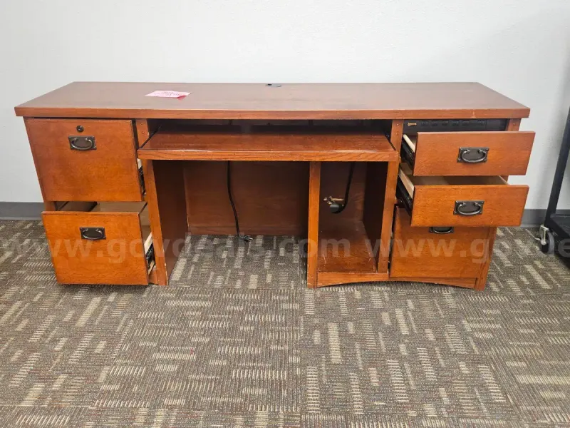 Wood Grain Executive desk with hutch and file cabinet