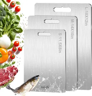 Titanium Cutting Board Set of 3,100% Pure Titanium Cutting Boards for Kitchen, Double Sided Food-Grade Chopping Board for Cutting Meat Vegetable Fruit, Dishwasher Safe