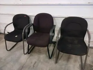 Sled Base Guest Office Chairs, Black Fabric, Metal Frame, Armrests, Qty 3